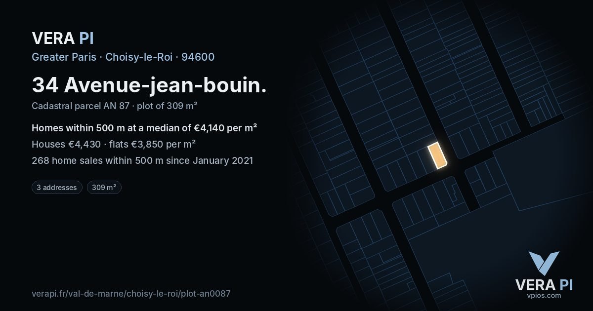 34 Avenue-jean-bouin, Choisy-le-Roi at night – the plot lit, the parcels around coloured by the prices near them