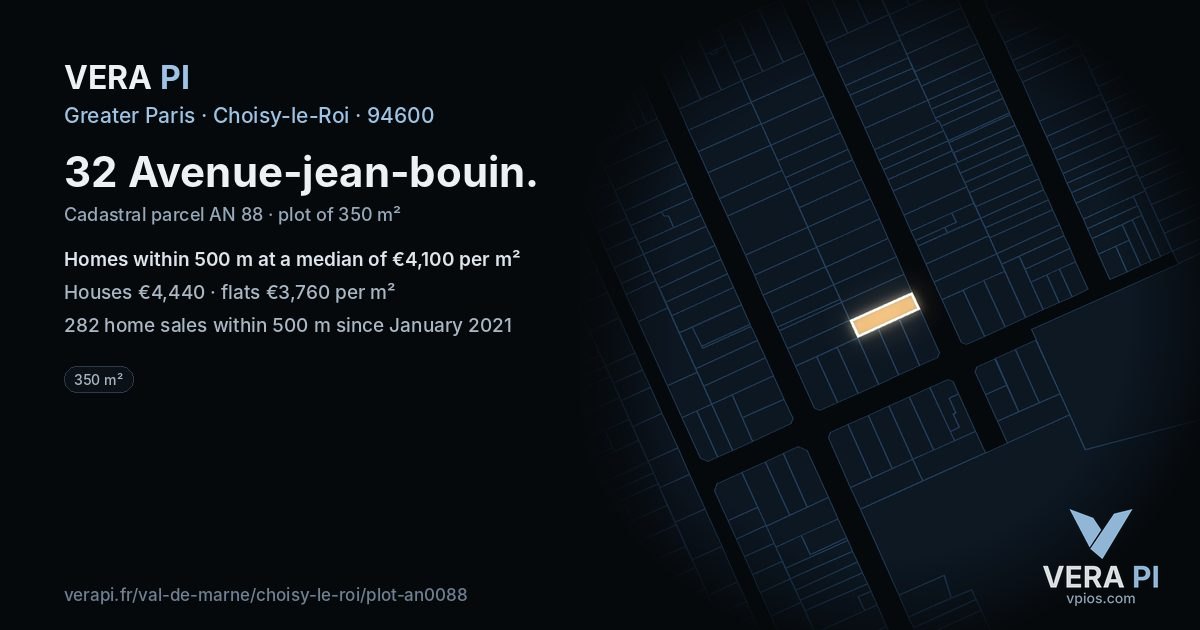 32 Avenue-jean-bouin, Choisy-le-Roi at night – the plot lit, the parcels around coloured by the prices near them