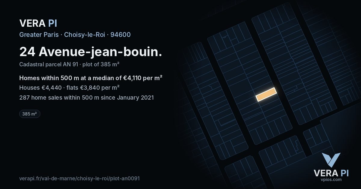 24 Avenue-jean-bouin, Choisy-le-Roi at night – the plot lit, the parcels around coloured by the prices near them