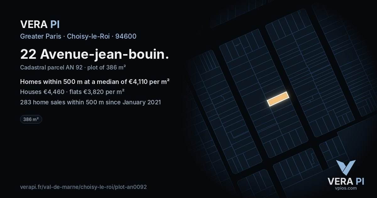 22 Avenue-jean-bouin, Choisy-le-Roi at night – the plot lit, the parcels around coloured by the prices near them