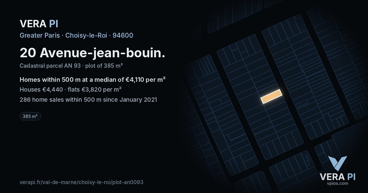 20 Avenue-jean-bouin, Choisy-le-Roi at night – the plot lit, the parcels around coloured by the prices near them