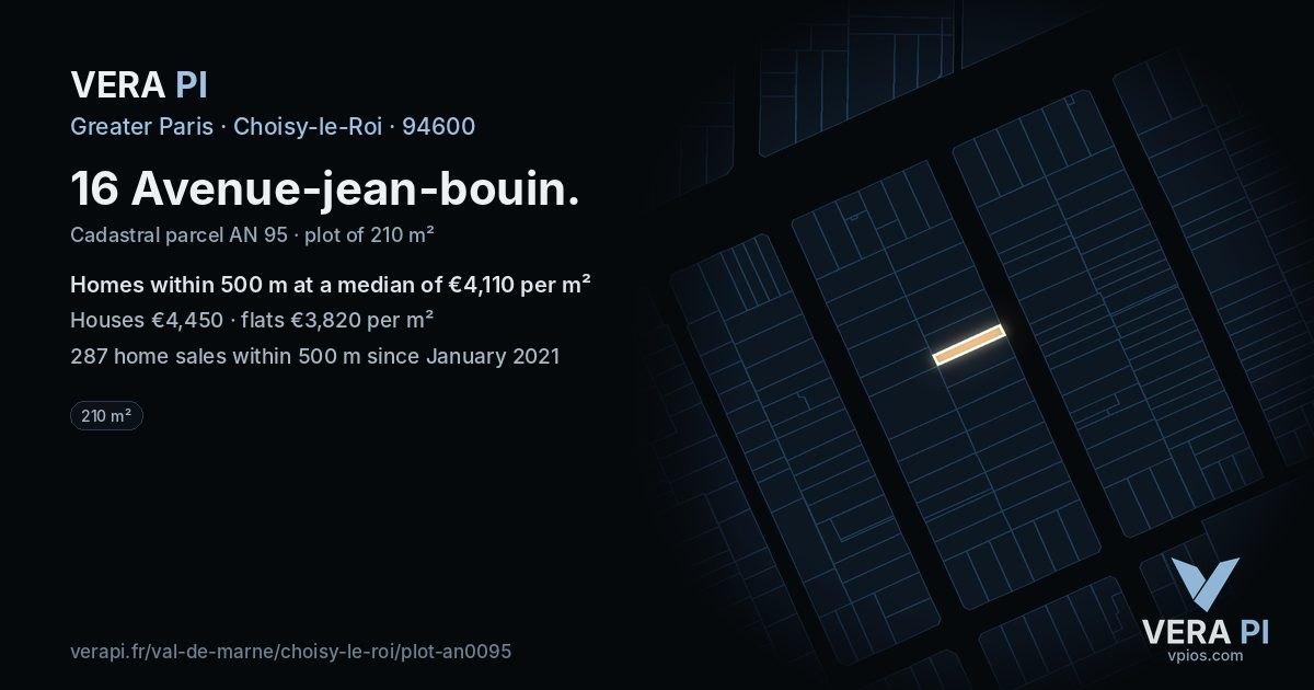 16 Avenue-jean-bouin, Choisy-le-Roi at night – the plot lit, the parcels around coloured by the prices near them