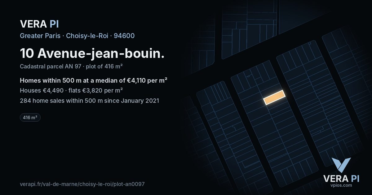 10 Avenue-jean-bouin, Choisy-le-Roi at night – the plot lit, the parcels around coloured by the prices near them
