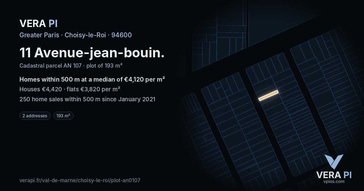 11 Avenue-jean-bouin, Choisy-le-Roi at night – the plot lit, the parcels around coloured by the prices near them