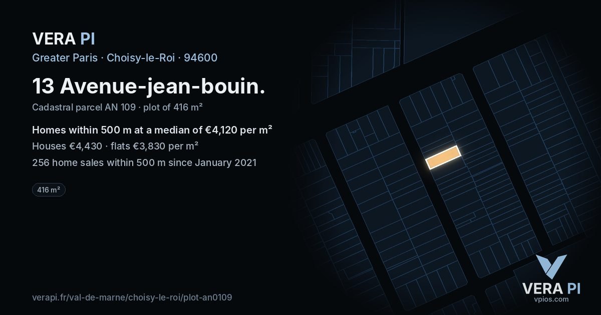 13 Avenue-jean-bouin, Choisy-le-Roi at night – the plot lit, the parcels around coloured by the prices near them