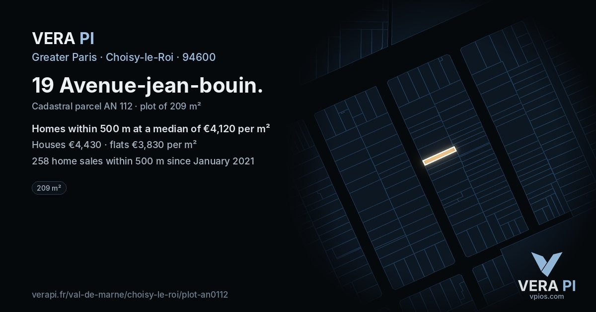 19 Avenue-jean-bouin, Choisy-le-Roi at night – the plot lit, the parcels around coloured by the prices near them