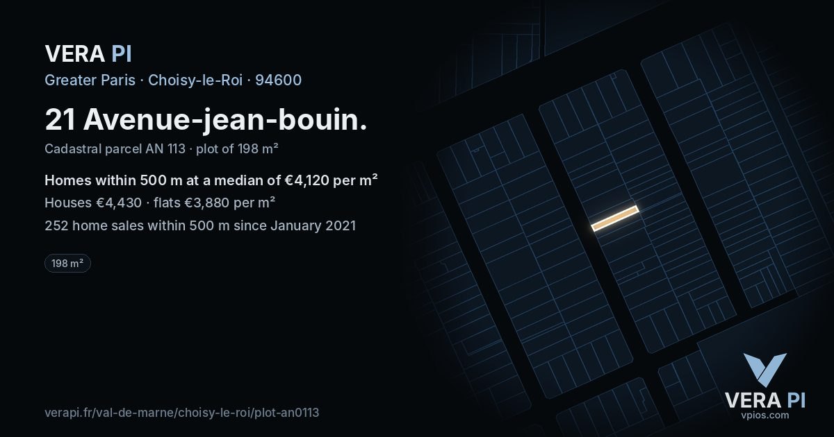 21 Avenue-jean-bouin, Choisy-le-Roi at night – the plot lit, the parcels around coloured by the prices near them