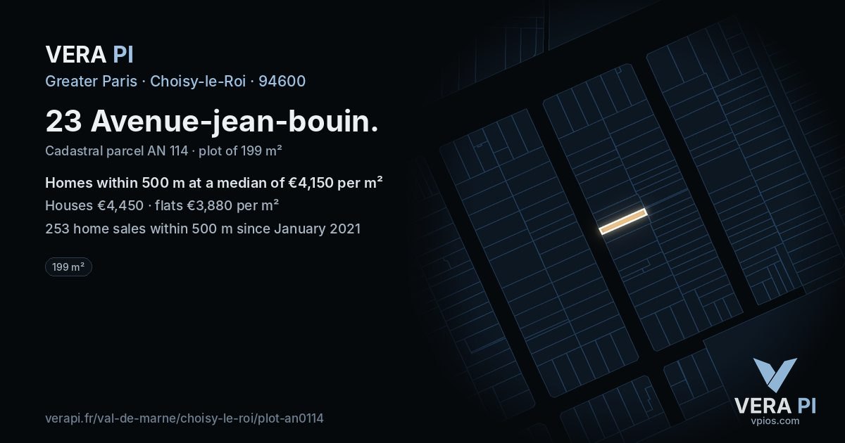 23 Avenue-jean-bouin, Choisy-le-Roi at night – the plot lit, the parcels around coloured by the prices near them