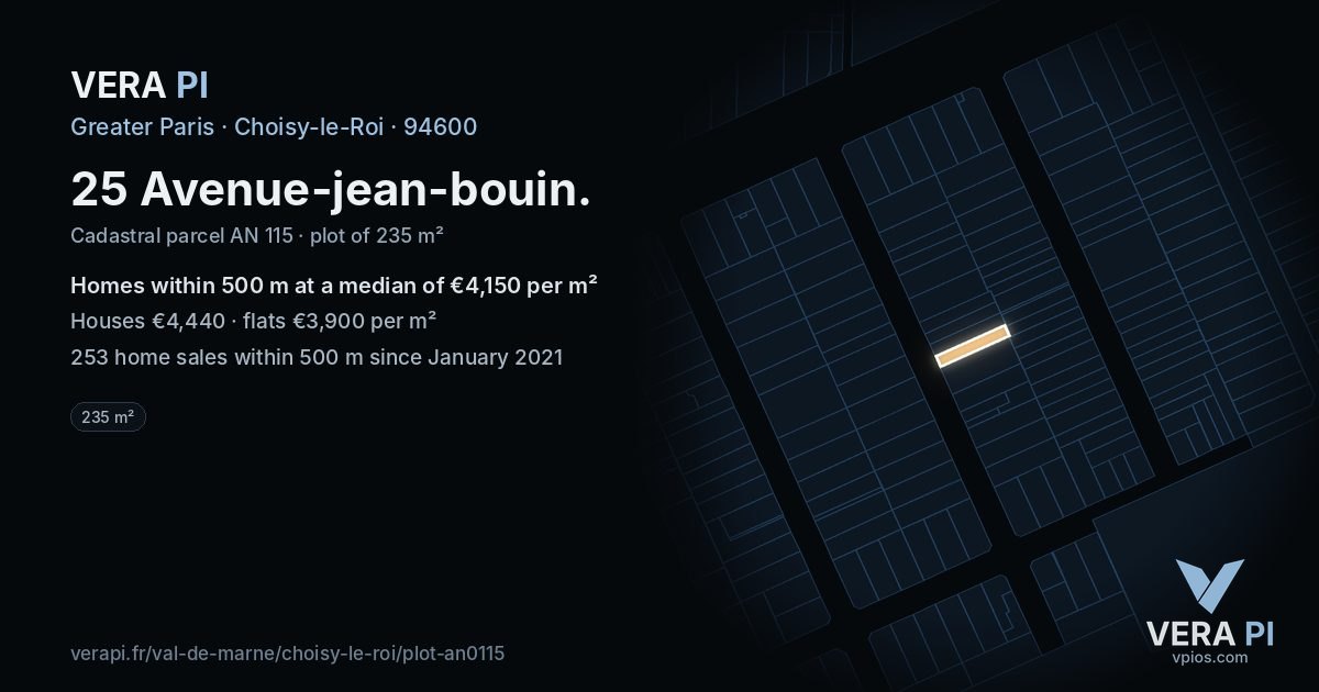 25 Avenue-jean-bouin, Choisy-le-Roi at night – the plot lit, the parcels around coloured by the prices near them