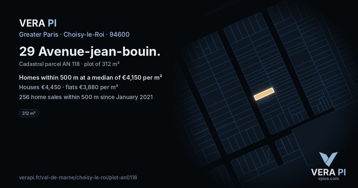 29 Avenue-jean-bouin, Choisy-le-Roi at night – the plot lit, the parcels around coloured by the prices near them