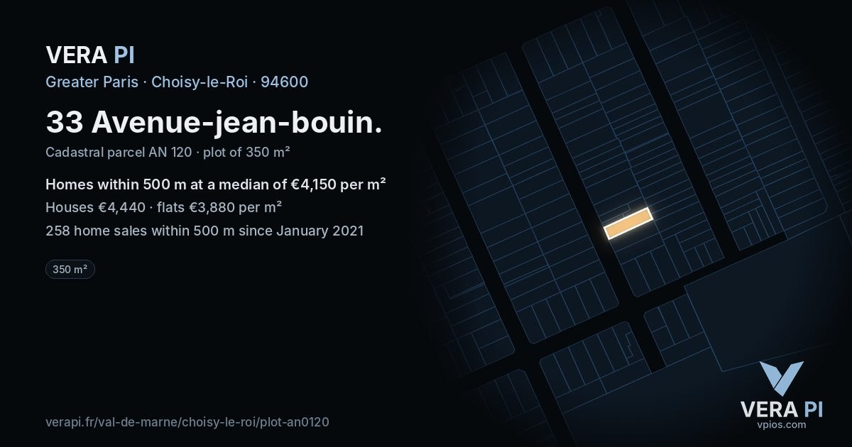 33 Avenue-jean-bouin, Choisy-le-Roi at night – the plot lit, the parcels around coloured by the prices near them