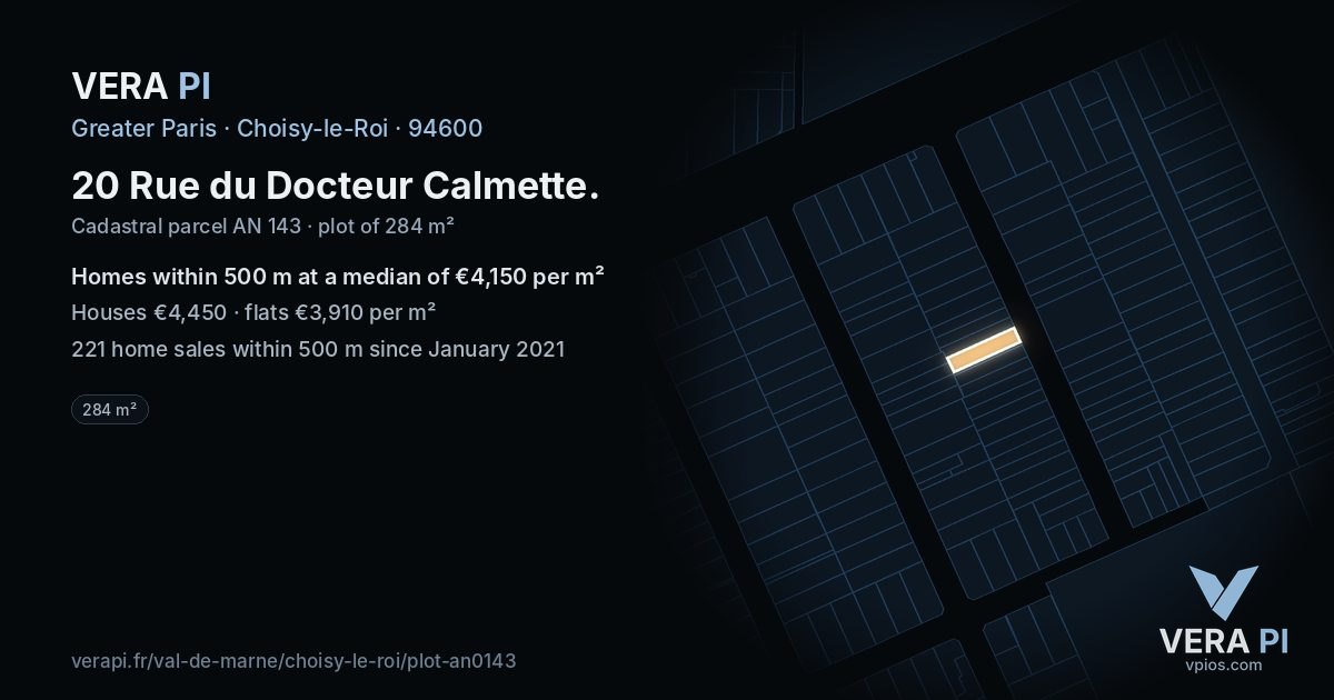 20 Rue du Docteur Calmette, Choisy-le-Roi at night – the plot lit, the parcels around coloured by the prices near them