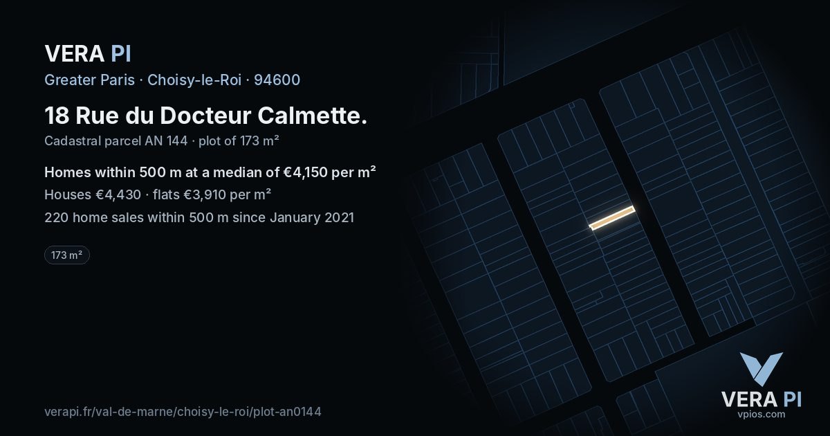 18 Rue du Docteur Calmette, Choisy-le-Roi at night – the plot lit, the parcels around coloured by the prices near them