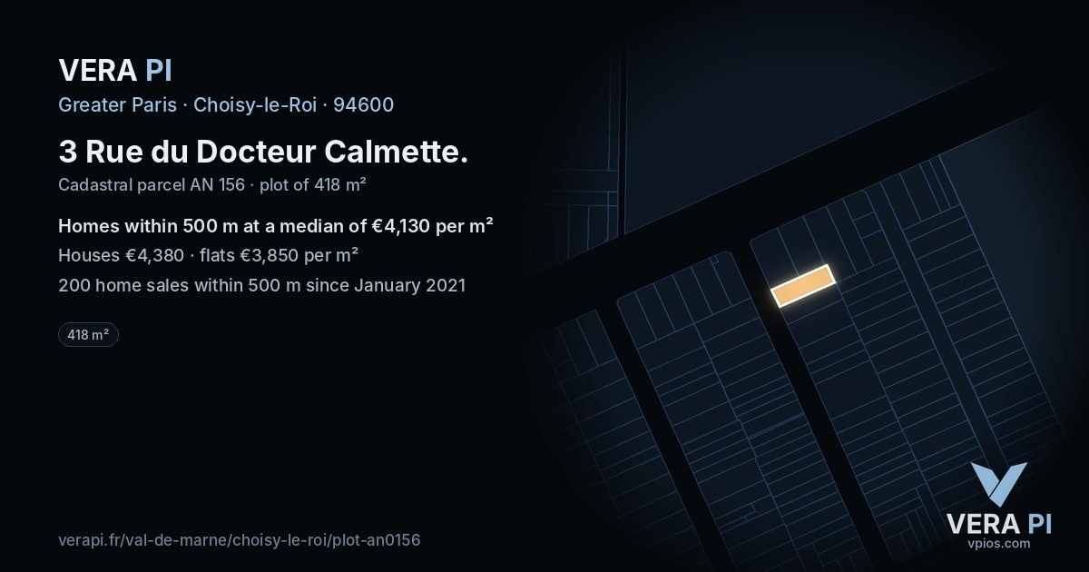 3 Rue du Docteur Calmette, Choisy-le-Roi at night – the plot lit, the parcels around coloured by the prices near them