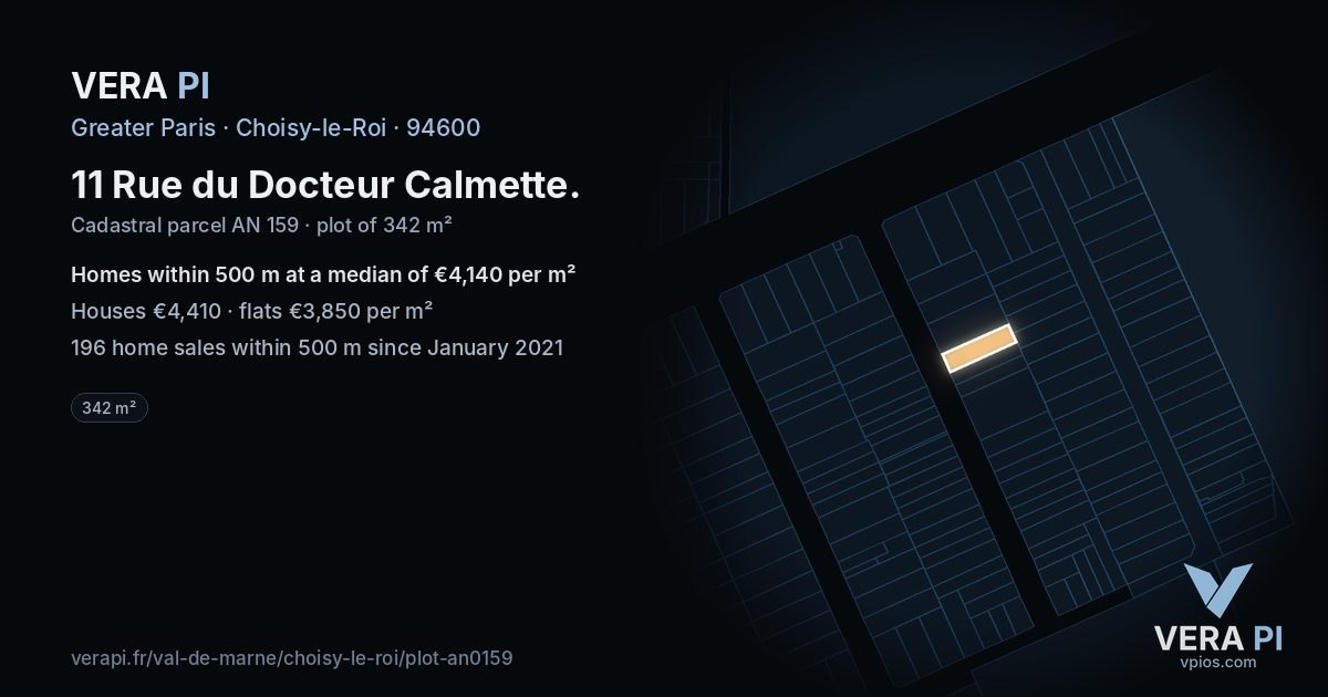 11 Rue du Docteur Calmette, Choisy-le-Roi at night – the plot lit, the parcels around coloured by the prices near them