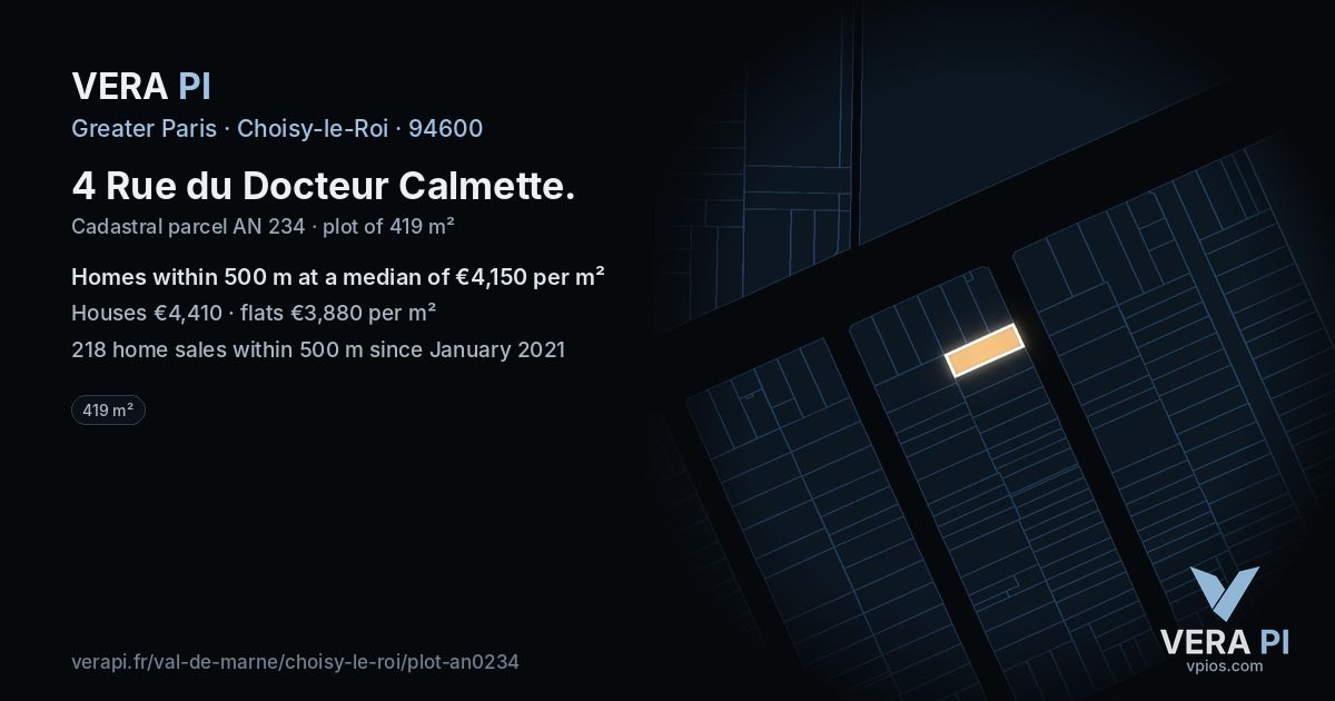 4 Rue du Docteur Calmette, Choisy-le-Roi at night – the plot lit, the parcels around coloured by the prices near them