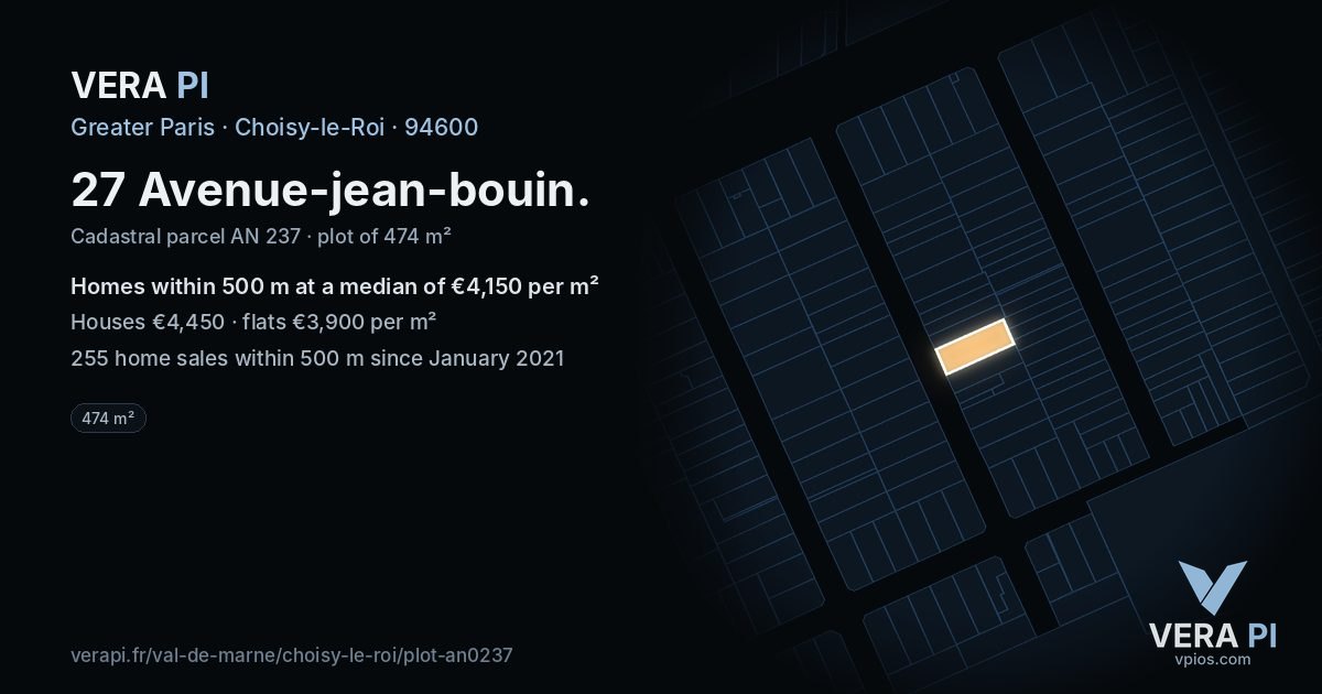 27 Avenue-jean-bouin, Choisy-le-Roi at night – the plot lit, the parcels around coloured by the prices near them