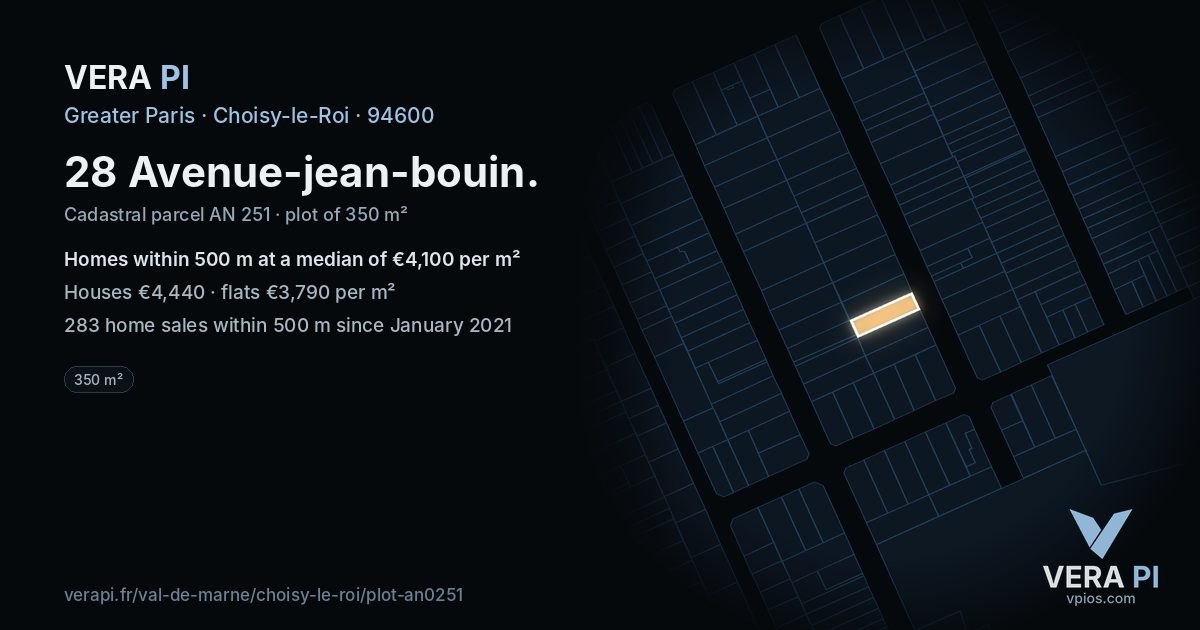 28 Avenue-jean-bouin, Choisy-le-Roi at night – the plot lit, the parcels around coloured by the prices near them