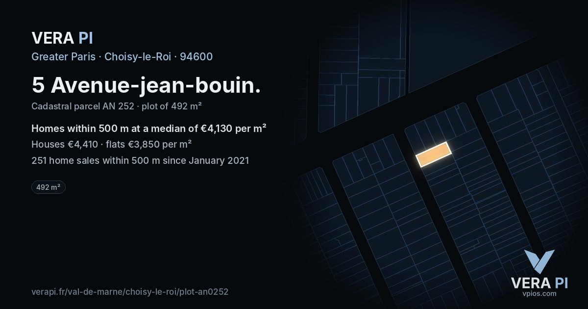 5 Avenue-jean-bouin, Choisy-le-Roi at night – the plot lit, the parcels around coloured by the prices near them