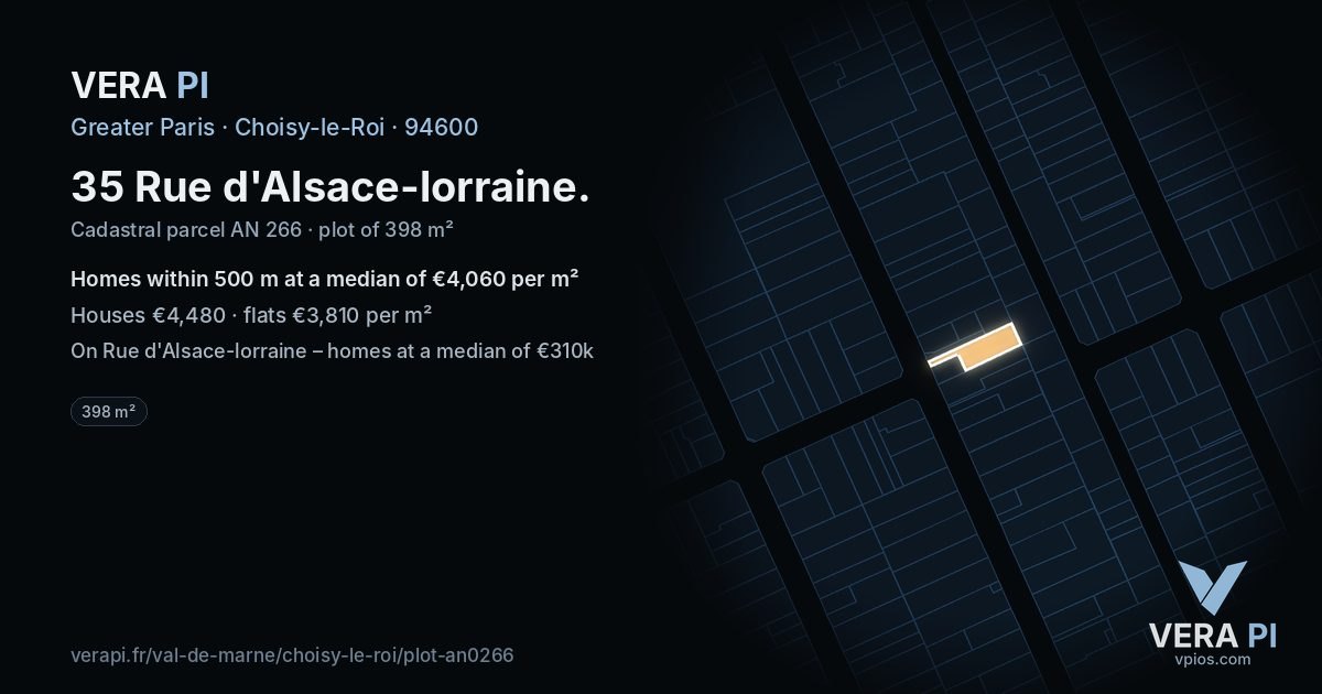 35 Rue d'Alsace-lorraine, Choisy-le-Roi at night – the plot lit, the parcels around coloured by the prices near them