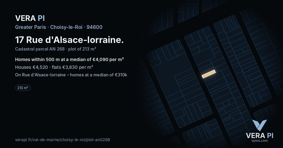 17 Rue d'Alsace-lorraine, Choisy-le-Roi at night – the plot lit, the parcels around coloured by the prices near them