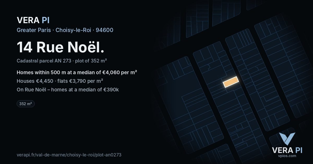 14 Rue Noël, Choisy-le-Roi at night – the plot lit, the parcels around coloured by the prices near them