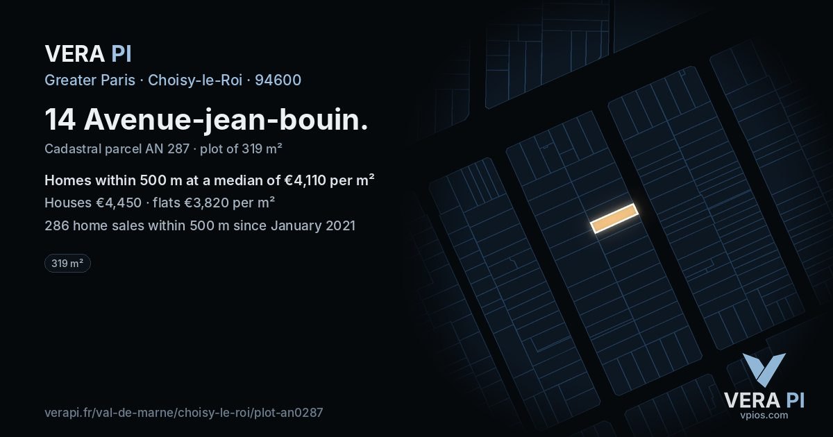 14 Avenue-jean-bouin, Choisy-le-Roi at night – the plot lit, the parcels around coloured by the prices near them