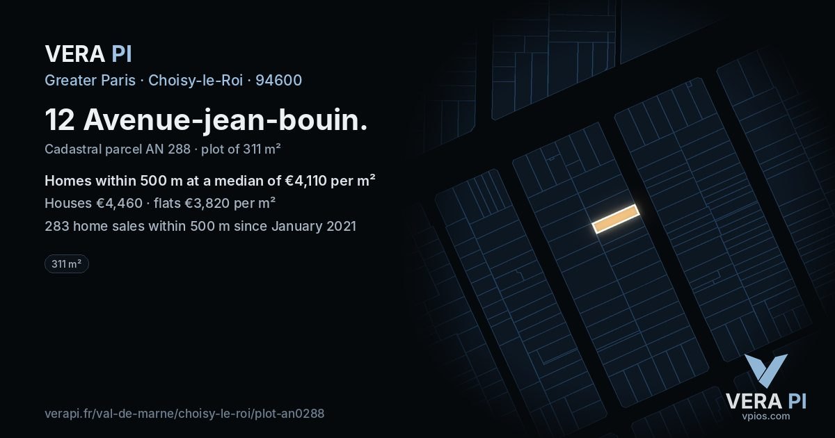 12 Avenue-jean-bouin, Choisy-le-Roi at night – the plot lit, the parcels around coloured by the prices near them