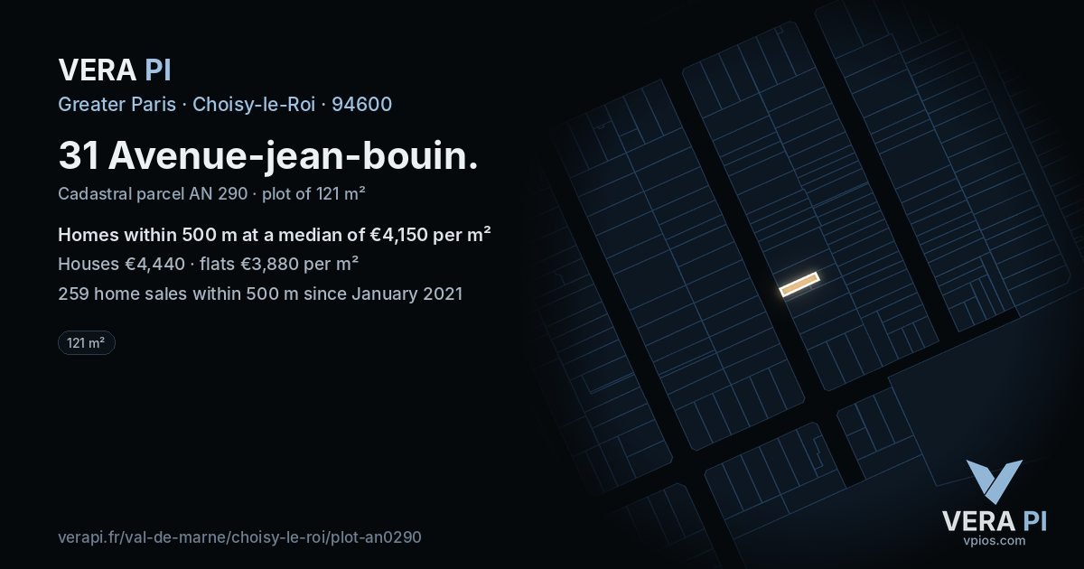 31 Avenue-jean-bouin, Choisy-le-Roi at night – the plot lit, the parcels around coloured by the prices near them