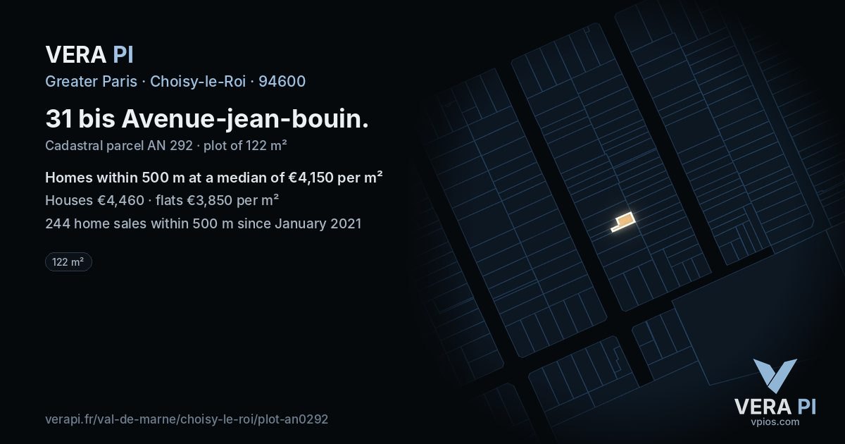 31 bis Avenue-jean-bouin, Choisy-le-Roi at night – the plot lit, the parcels around coloured by the prices near them