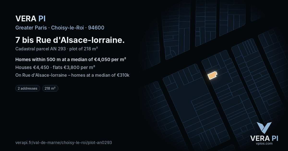 7 bis Rue d'Alsace-lorraine, Choisy-le-Roi at night – the plot lit, the parcels around coloured by the prices near them