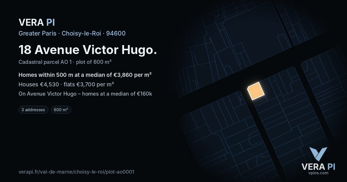 18 Avenue Victor Hugo, Choisy-le-Roi at night – the plot lit, the parcels around coloured by the prices near them