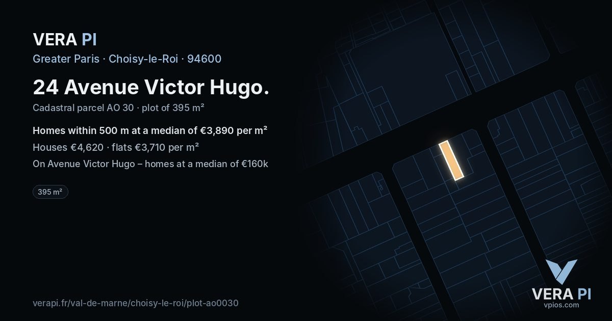 24 Avenue Victor Hugo, Choisy-le-Roi at night – the plot lit, the parcels around coloured by the prices near them