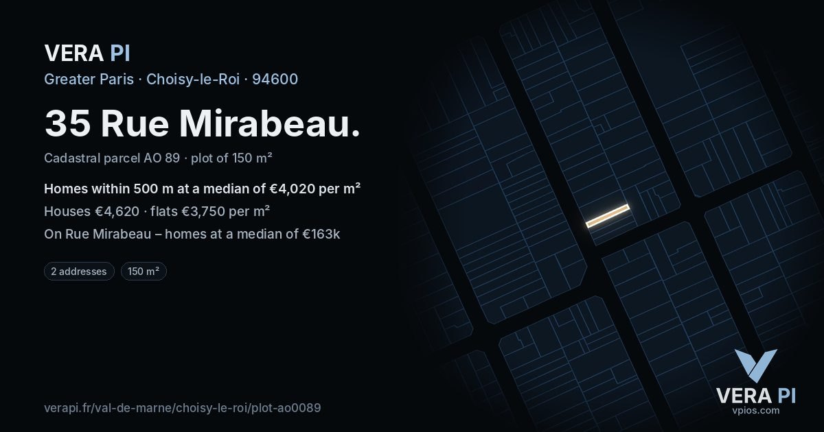 35 Rue Mirabeau, Choisy-le-Roi at night – the plot lit, the parcels around coloured by the prices near them