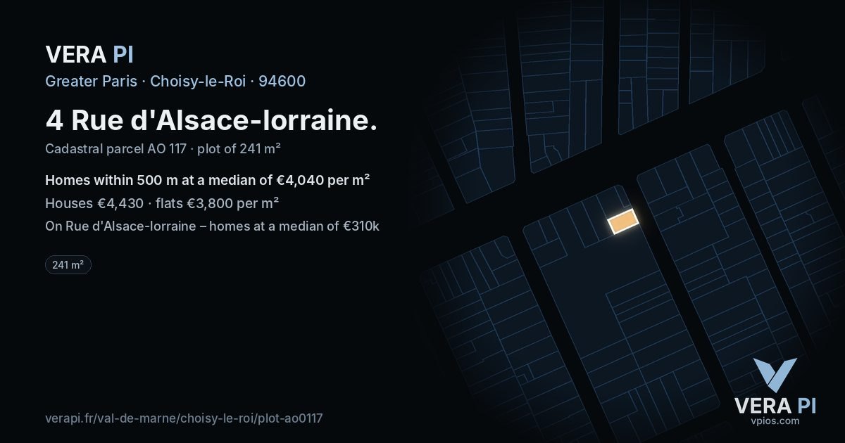 4 Rue d'Alsace-lorraine, Choisy-le-Roi at night – the plot lit, the parcels around coloured by the prices near them