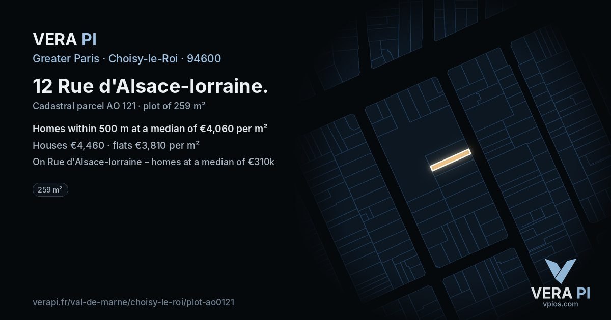 12 Rue d'Alsace-lorraine, Choisy-le-Roi at night – the plot lit, the parcels around coloured by the prices near them