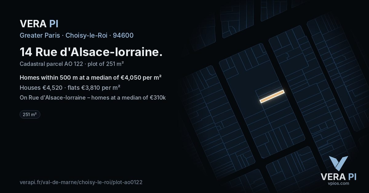 14 Rue d'Alsace-lorraine, Choisy-le-Roi at night – the plot lit, the parcels around coloured by the prices near them