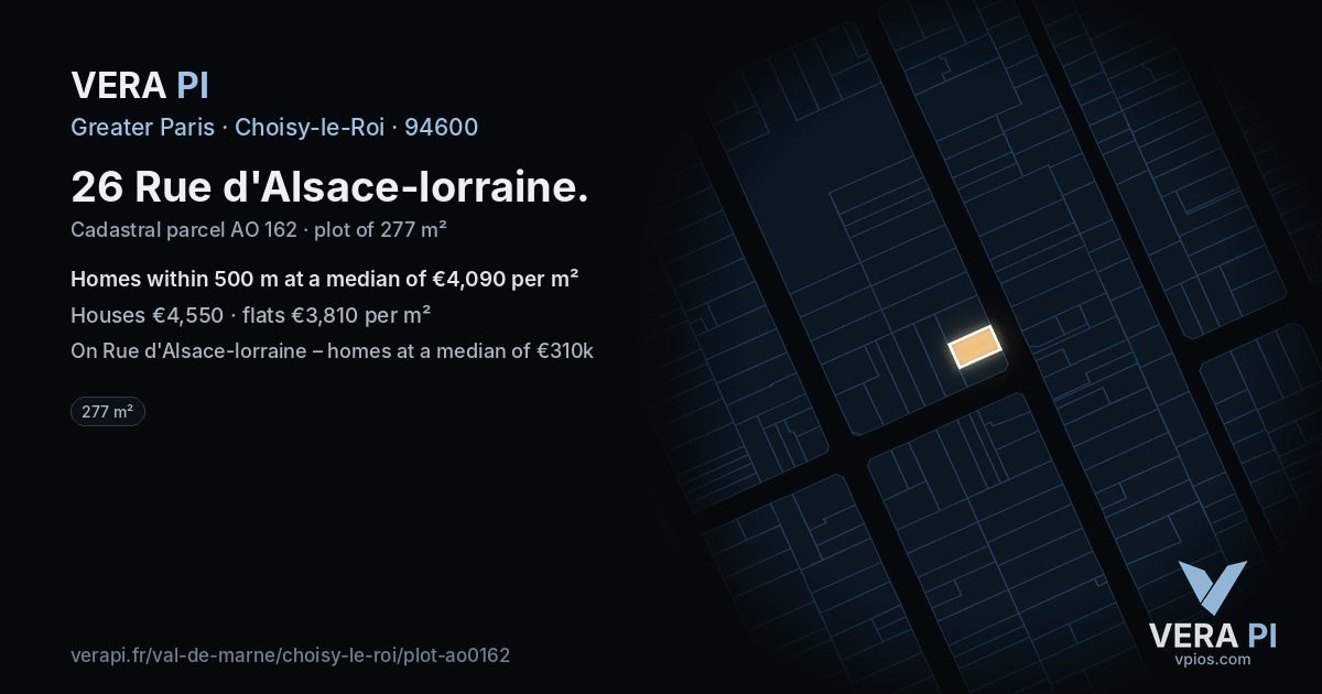 26 Rue d'Alsace-lorraine, Choisy-le-Roi at night – the plot lit, the parcels around coloured by the prices near them