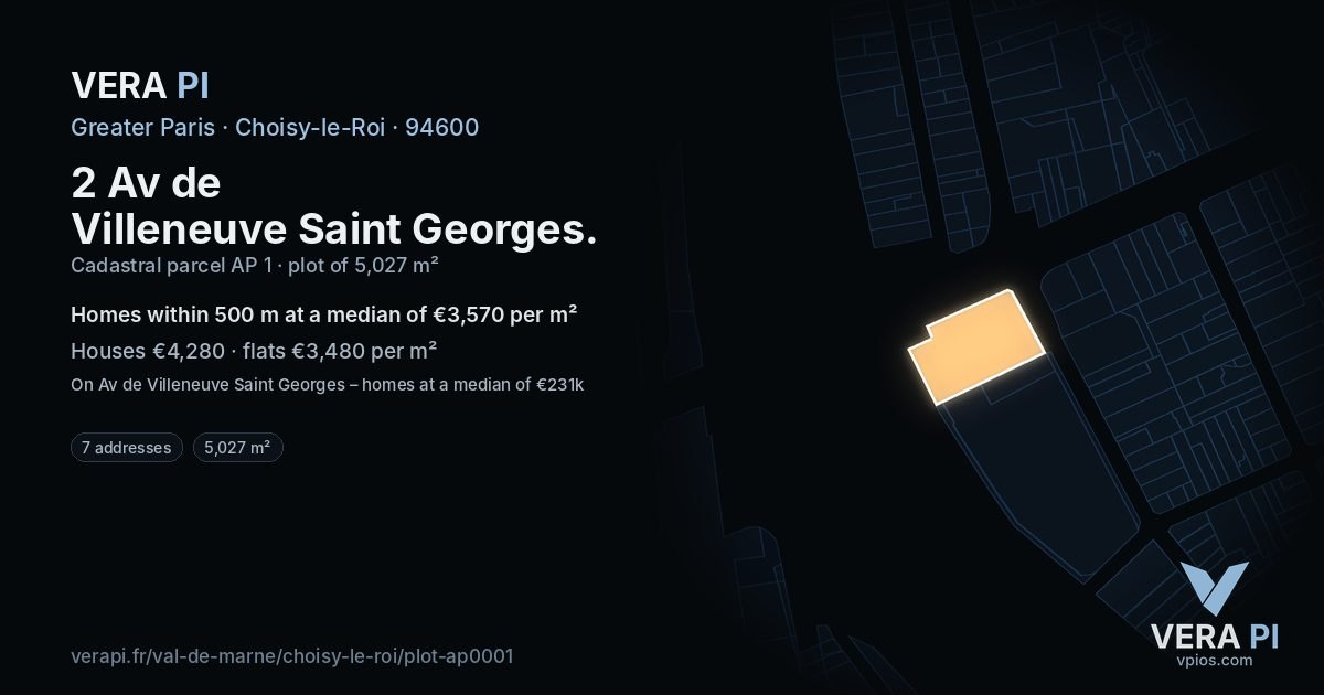 2 Av de Villeneuve Saint Georges, Choisy-le-Roi at night – the plot lit, the parcels around coloured by the prices near them