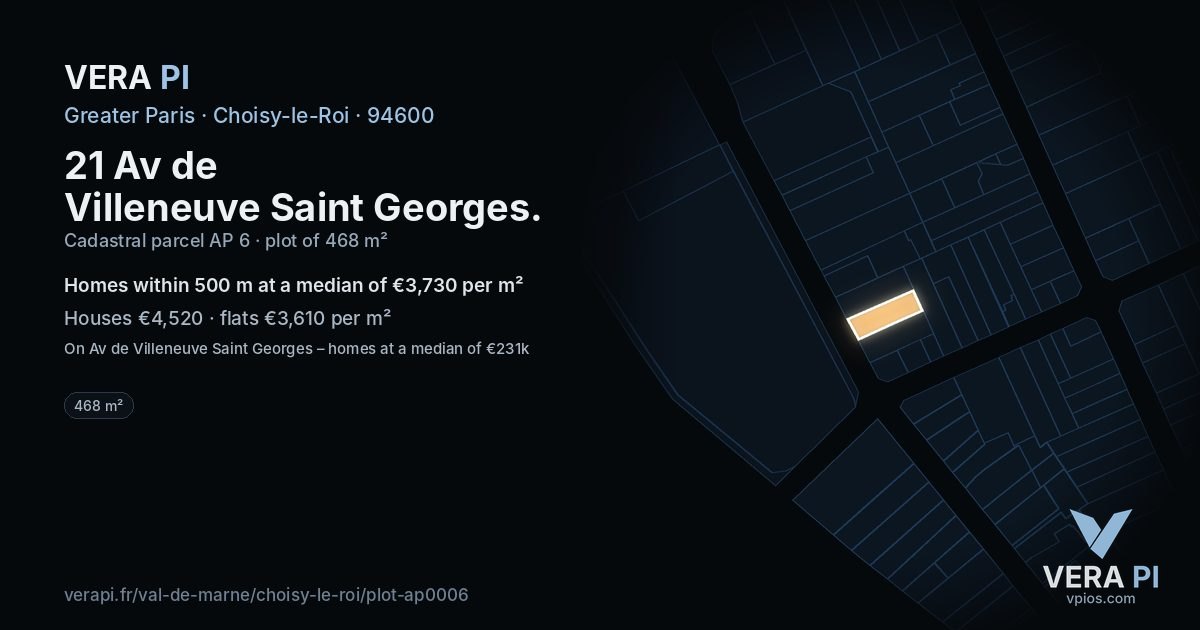 21 Av de Villeneuve Saint Georges, Choisy-le-Roi at night – the plot lit, the parcels around coloured by the prices near them