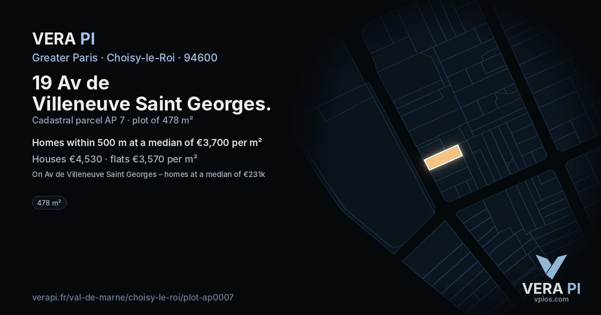 19 Av de Villeneuve Saint Georges, Choisy-le-Roi at night – the plot lit, the parcels around coloured by the prices near them