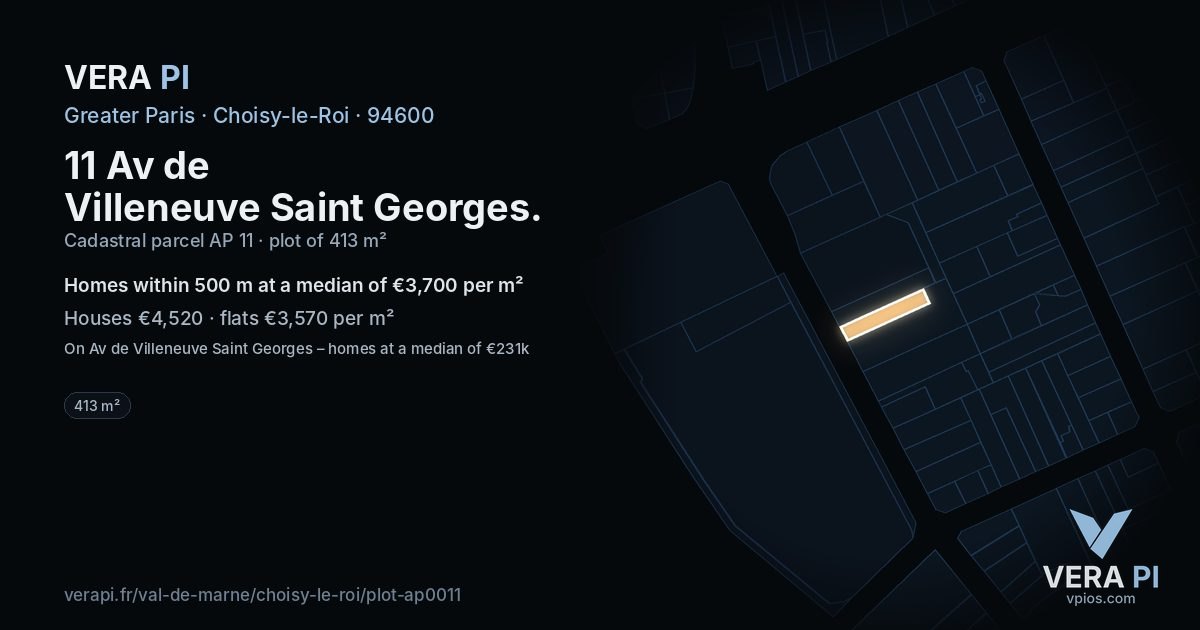 11 Av de Villeneuve Saint Georges, Choisy-le-Roi at night – the plot lit, the parcels around coloured by the prices near them