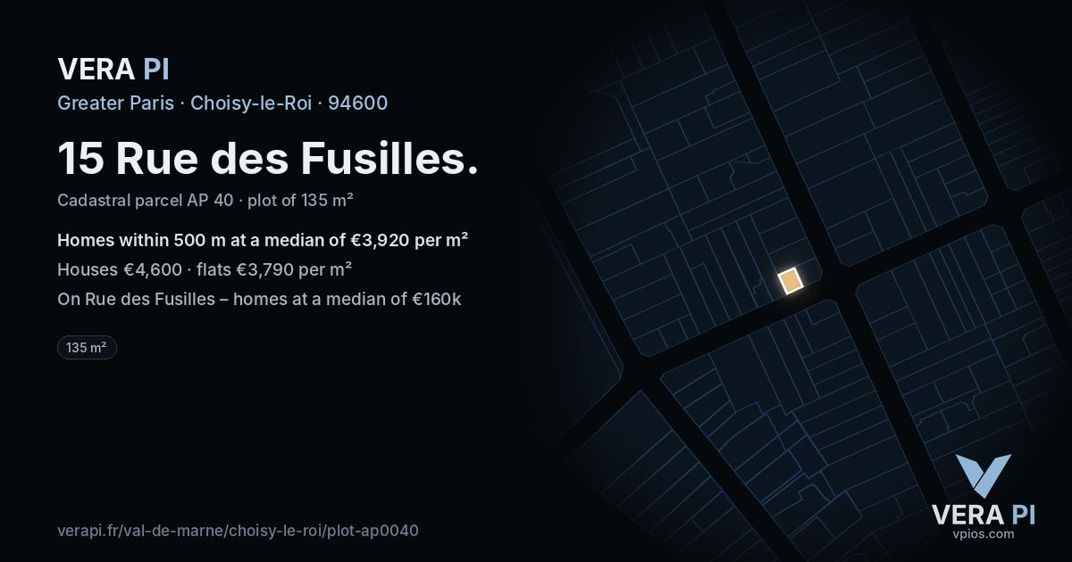 15 Rue des Fusilles, Choisy-le-Roi at night – the plot lit, the parcels around coloured by the prices near them