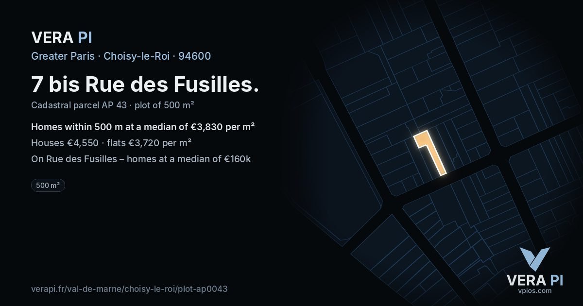 7 bis Rue des Fusilles, Choisy-le-Roi at night – the plot lit, the parcels around coloured by the prices near them