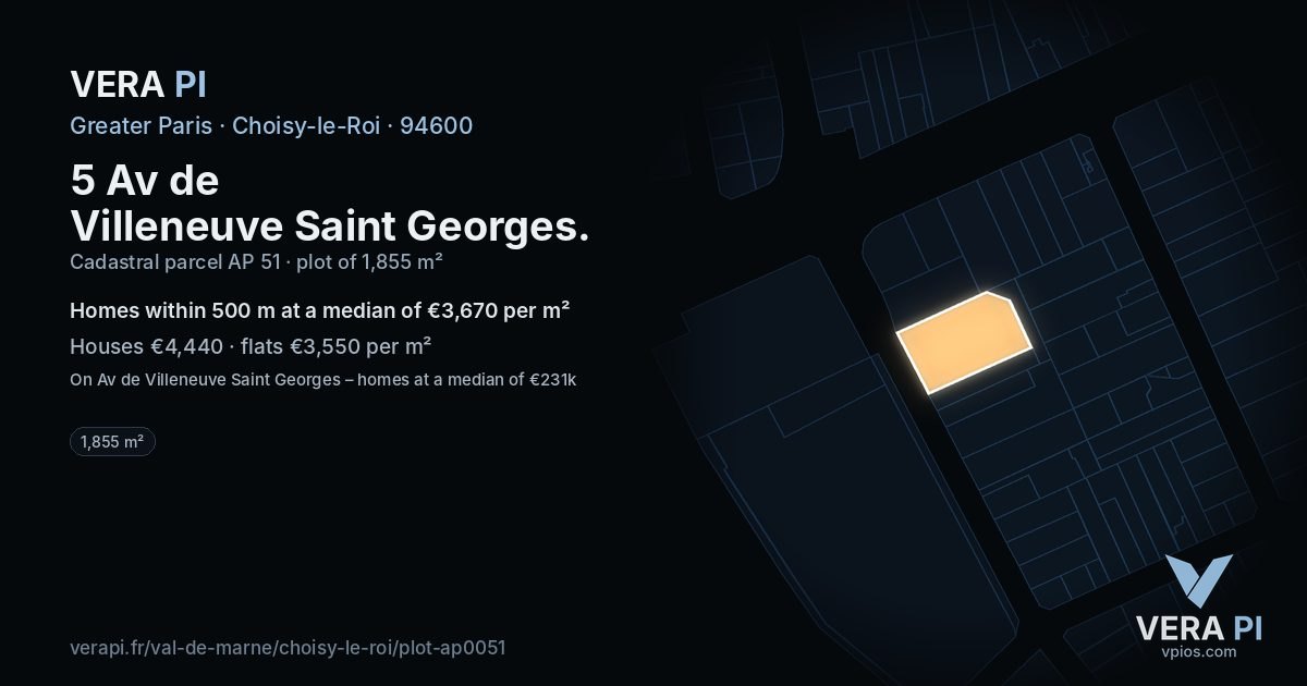 5 Av de Villeneuve Saint Georges, Choisy-le-Roi at night – the plot lit, the parcels around coloured by the prices near them