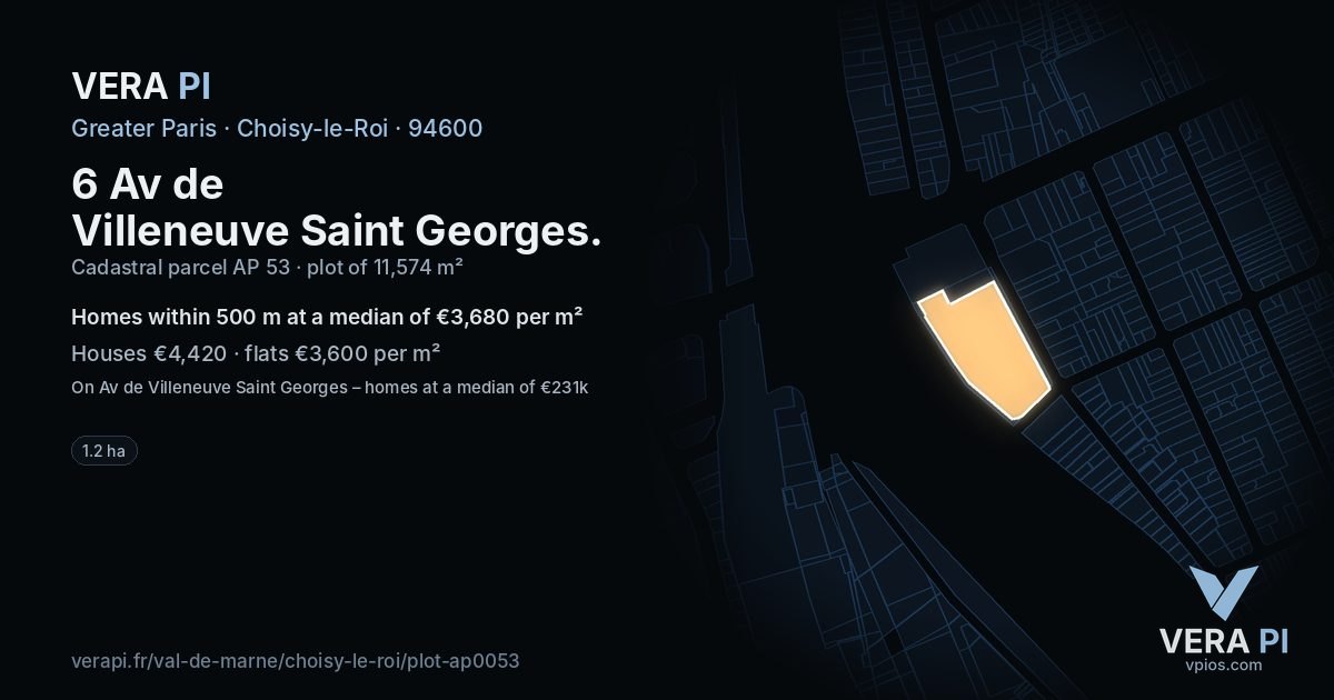 6 Av de Villeneuve Saint Georges, Choisy-le-Roi at night – the plot lit, the parcels around coloured by the prices near them