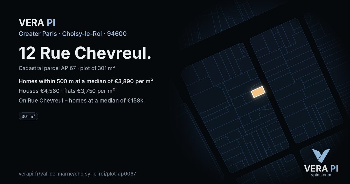 12 Rue Chevreul, Choisy-le-Roi at night – the plot lit, the parcels around coloured by the prices near them