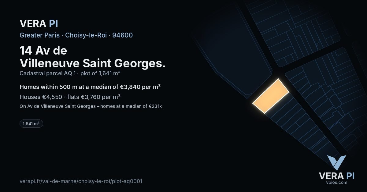 14 Av de Villeneuve Saint Georges, Choisy-le-Roi at night – the plot lit, the parcels around coloured by the prices near them