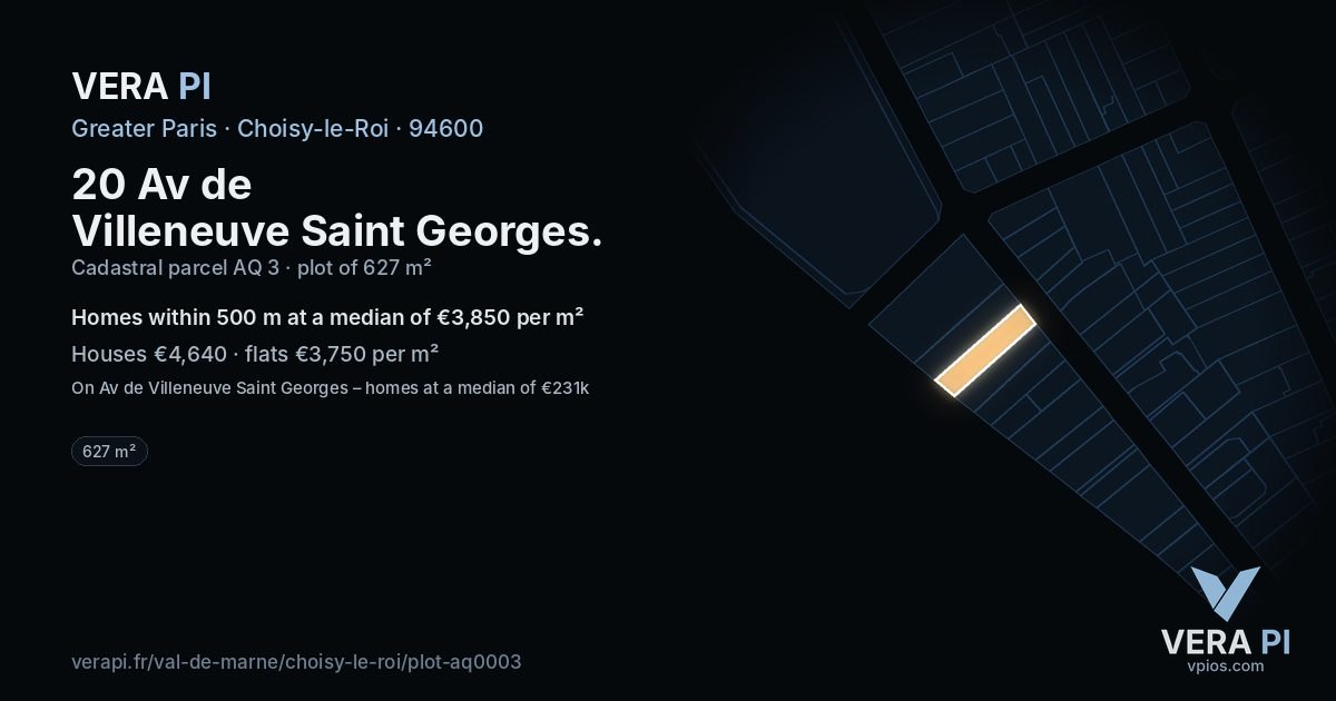 20 Av de Villeneuve Saint Georges, Choisy-le-Roi at night – the plot lit, the parcels around coloured by the prices near them