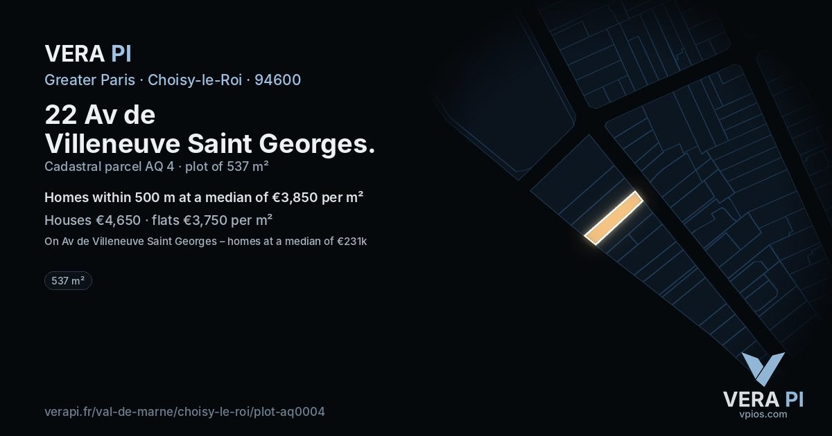 22 Av de Villeneuve Saint Georges, Choisy-le-Roi at night – the plot lit, the parcels around coloured by the prices near them